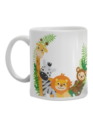 Qeen Animal Printed Ceramic Mug White/Green/Yellow