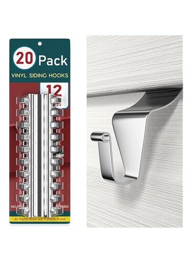 Heavy Duty No-Hole Stainless Steel Vinyl Siding Hooks - 20 Pack for Hanging Wreaths, Lights, Ornaments &amp; More