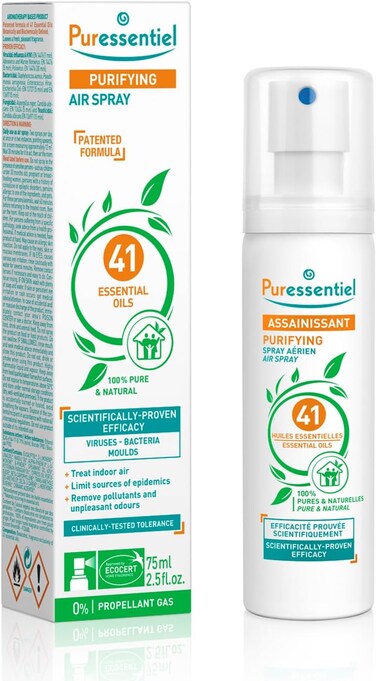 Puressentiel Purifying Air Spray 75ml - Patented Formula - Air &amp; Surfaces - 100% Natural Origin And Fragrance - Pure Essential Oils - Propellant Gas And Aerosol Free - Home, Office, Car