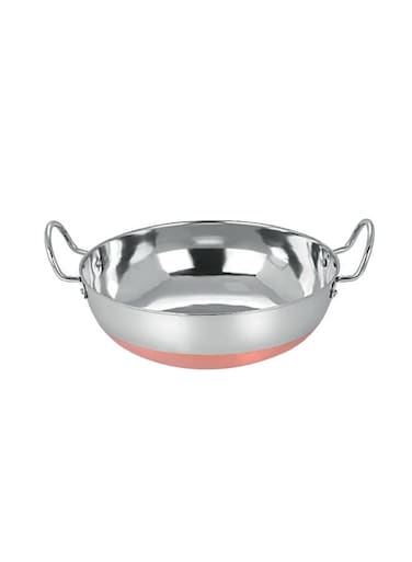 30cm Copper Base Stainless Steel Kadai with Dual Handles for Authentic Indian Cooking Wok Deep Frying Pan and Serving Dish