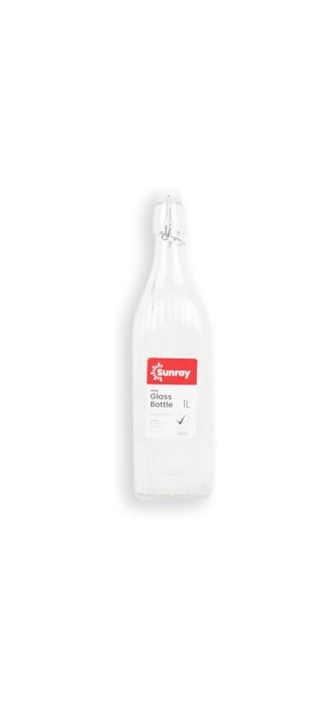 SUNRAY STRIPED SQUARE GLASS BOTTLE WITH CLIP 1000ML