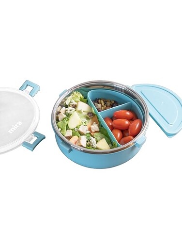 MIRA Stainless Steel Round Lunch Container with Bonus Bento Box Insert - BPA Free, Reusable Lunch Box, 5 Cups, Frost