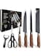7pcs Piece Kitchen Knife Set, Wooden Handle, Hand Forged Stainless Steel Blade, with Steak Knife, Scissors, Paring Knife, Gift Box Set, Kitchen Decorative Accessories, Suitable for All Kinds Of Holiday Gifts