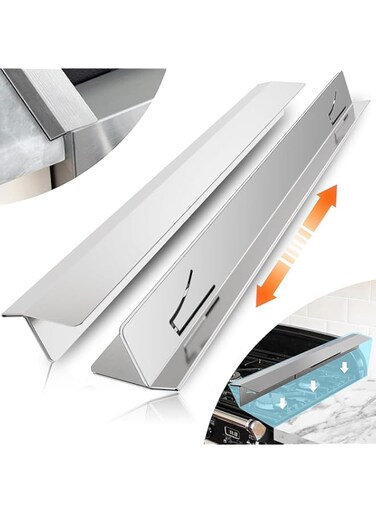 YJing&amp;Z Stainless Steel Stove Gap Cover (2 Pack), Stove Gap Filler, Heat Resistant Guard, Adjustable Length 35cm to 70cm, Easy to Clean, Fits Between Stove and Counter