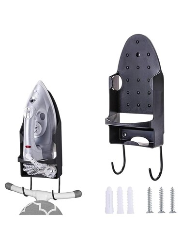 ELECDON Ironing Board Holder Wall Mounted Storage Organizer, ELECDON Electric Iron Holder Household Bathroom Shelf with Heat Resistant Tray Storage Organizer Easily Mount Against Wall (Black)