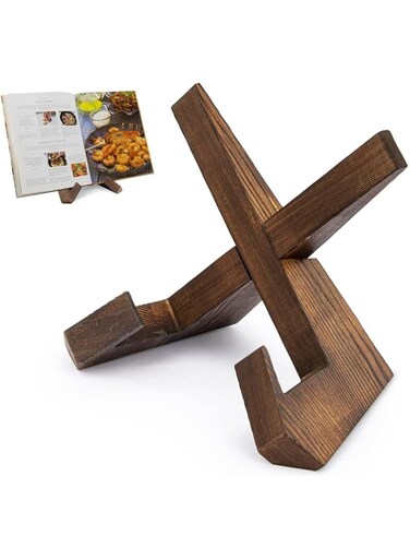 TERRIFI Cookbook Stand for Kitchen, Handmade Wooden Cookbook Holder, Recipe Book Holder for Kitchen Counter, Wooden Cookbook Holder, Rustic Cook Book Holder Stand, Menu Display Stand - Rustic Brown