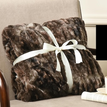 Fluffy Ruched Faux Fur Throw Blanket for Couch,Cozy Plush Soft Luxury Warm for Fall Winter,Reversible Furry Thick Lightweight Blanket for Bed Sofa,Aesthetic Room Decor,Throw (127 cm x 152 cm), Brown
