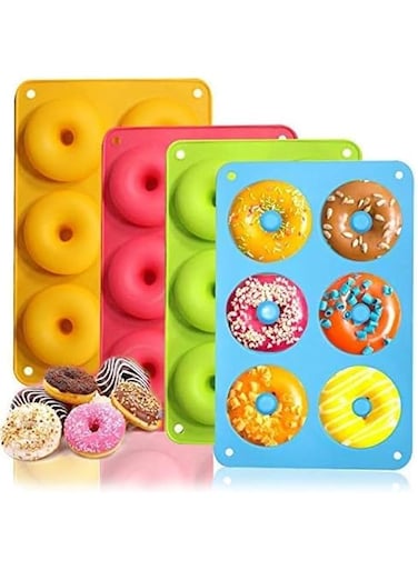 BetterJonny 4 Pcs Silicone Donut Pan Molds, 6 Cavity Food Grade Non-Stick Baking Tray Maker Pan for Perfect Shaped Doughnuts Cake Biscuit