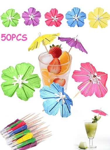 Cocktail Decorative Garnishes Umbrellas, 50 Pcs Cocktail Umbrellas for Drinks, Mini Paper Umbrella Cocktail For Tropical Tiki Bar Hawaiian Beach Pool Luau Party Decorations etc