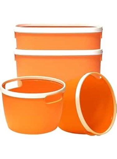 JANNAH 4Pcs Open Storage Bins Plastic Storage Basket Storage Box Organizer For Kitchen Bathroom Bedroom (Orange)