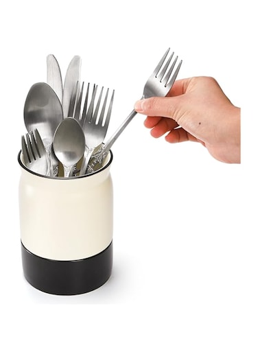 TERRIFI Ceramic Tableware Barrel, Ceramic Kitchen Utensil Holder with Drain Hole - 5.7 x 3.9 inches Utinsle Holders Home Accessories, Countertop Cutlery Organizer for Spoons, Forks, and More