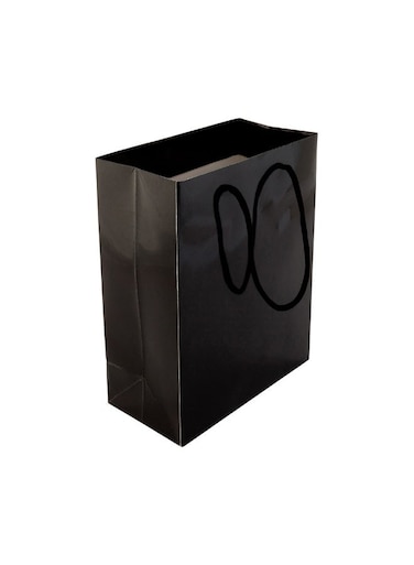 5 Inch x 3 Inch Paper Shopping Bags, 10 Glossy Finish Paper Party Bags - Rope Handles, Cardboard Base, Black Paper Gift Bags, Reusable, For Parties and Shopping