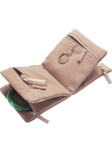 AUFUYAOLIN Jewelry Organizer Bag with Zipper - Women Travel Jewelry Organizer Foldable Jewelry Display Pouch Jewelry Storage Case for Necklaces Earrings Rings Bracelets Champagne