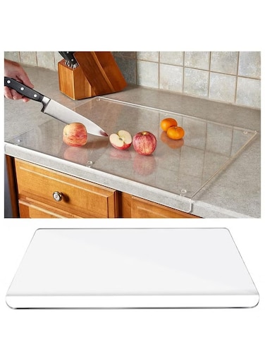 Acrylic Cutting Board with Counter Lip, Upgraded Thicker Clear Cutting Board, Large Anti-Slip Cutting Board with Lip for Kitchen Countertop Protection (Transparent)