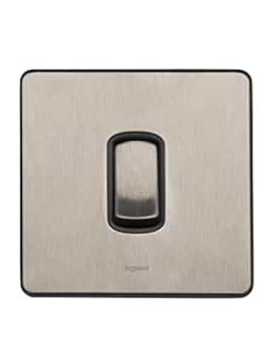 Legrand Synergy Sleek Design 832001 single pole plate switch, 1 gang 2 way, 10 AX, 250 V AC, brushed stainless steel