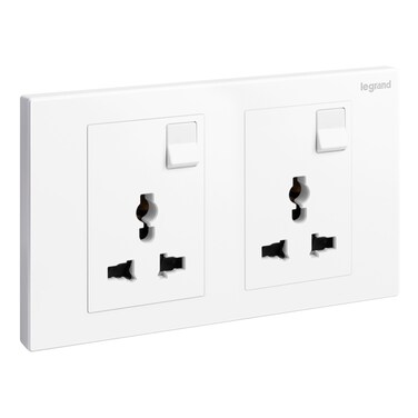 Legrand Galion 2-Gang 13A Multistandard Switched Socket Outlet with Earth Connection, White &ndash; 282435