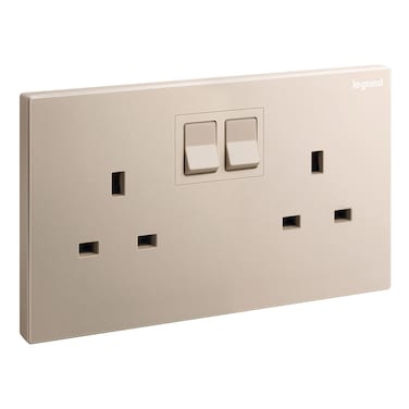 Legrand Galion 2-Gang 13A Switched Socket Outlet with Earth Connection, British Standard, Rose Gold &ndash; 282433C1
