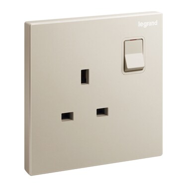 Legrand Galion Single Pole 13A Switched Socket Outlet with Earth Connection, British Standard, Champagne &ndash; 282432C2