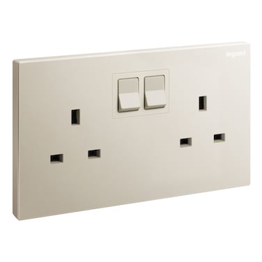 Legrand Galion 2-Gang 13A Switched Socket Outlet with Earth Connection, British Standard, Champagne &ndash; 282433C2