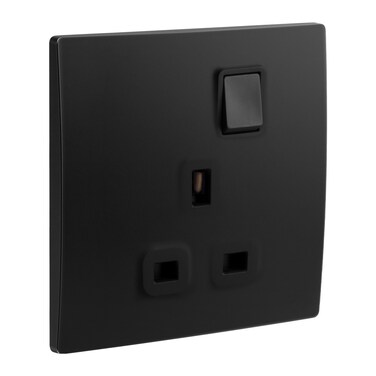 Legrand Mallia Senses Single Pole 13A Switched Socket Outlet with Earth Connection, British Standard, Matt Black &ndash; 281111MB