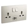 Legrand Mallia Senses 2-Gang British Standard Single Pole Switched Socket Outlet, 13A, with 3000mA Type A and C USB Chargers, Champagne &ndash; 281136CH