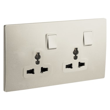 Legrand Mallia Senses 2-Gang 13A Multistandard Switched Socket Outlet with Earth Connection, Champagne &ndash; 281122CH
