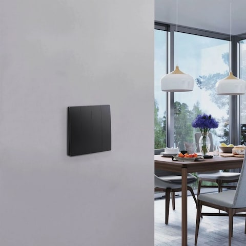 Legrand Mallia Senses 4-Gang 1-Way Switch, 16A, 250V, Matte Black Finish (Model: 281006MB)