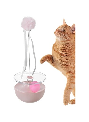 PETPASS Interactive Cat Toy with Rotating Ball, Teaser Stick With Rotating Toy Ball, Sports Exercise Puzzle Kitten Indoor Toys,Pink