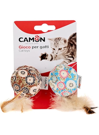 Camon Floral and Feather Cat Toy Ball 2-Pack