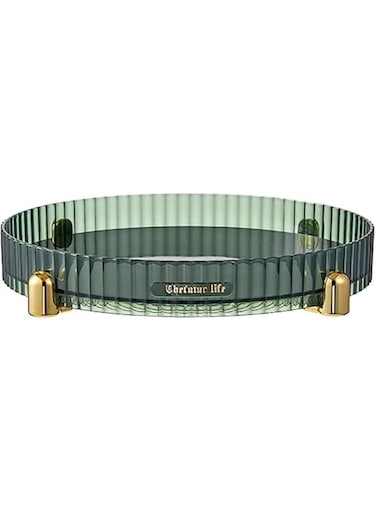 Organize Your Beauty Essentials with this 360&deg; Rotating Vanity Tray, Perfect for Makeup, Perfume, and More! Glam Up Your Bathroom with a Stylish Gold Base. 11 Inches of Green Elegance!