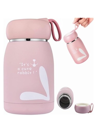 KWSLIN 10.8oz Mini Insulated Water Bottles, Small Travel Water Bottle with Handle, Leak Proof Double Wall Stainless Steel Vacuum Thermo Mug Keeps Drinks Cold and Hot for School, Travel, Pink