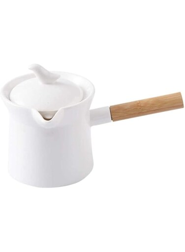 YRHH Mini Milk Pot Non-stick Ceramic Milk Pan with Wooden Handle Saucepan with Spout-750ml