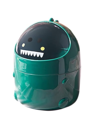 ABIN 1.28 Gal Mini Desktop Trash Can with Lid, Cute Little Dinosaur Countertop Garbage Bin, Plastic Tiny Tabletop Wastebasket for Table Trash Cans Storage Buckets (Green)