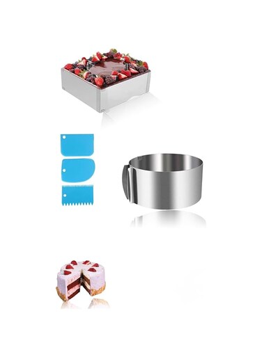 Sweet seven Adjustable Stainless Steel Cake Ring Mould Set for Baking &amp; Cooking - Round and Rectangular, 6-12 inch Sizes - Leak-Proof Design - Ideal for Crumpets, Eggs, Pastry, Mousse &amp; Desserts