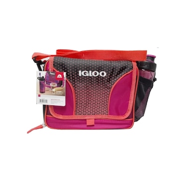 Igloo Messenger Lunch Hand Bag with Water Bottle Pink Set of 01
