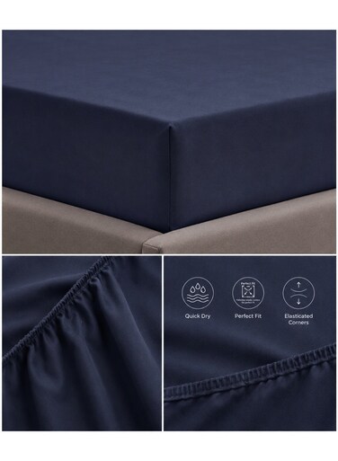 auraa 1-Piece Essential Microfiber Fitted Sheet Solid,Color: Navy , SIngle (90 x 200 + 25 cm),Design Soft Fabric Deep Pocket Elastic Edge Bed Linen
