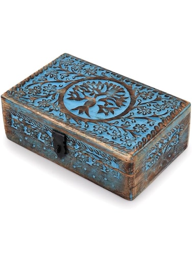 BHAVATU  Wooden Jewelry Box, Tarot Box, Celestial Home Decor, Witch Box, Tree of Life, Trinket Box  Size- 8" x 5" x 2.5",  Decorative Storage Bin