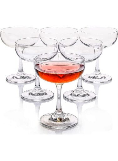 6PCS Champagne Flutes, Elegant Short Stem Design, Clear Cocktail Glasses Sets Perfect for Drinking Champagne, Sweet Wine, etc(220ml)