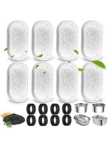 Cat Water Fountain Filters, 8 Pack Replacement Filters with 8 Sponges,Cat Bowl Filters for Stainless Steel 67oz/2L Adjustable Water Flow Pet Fountain