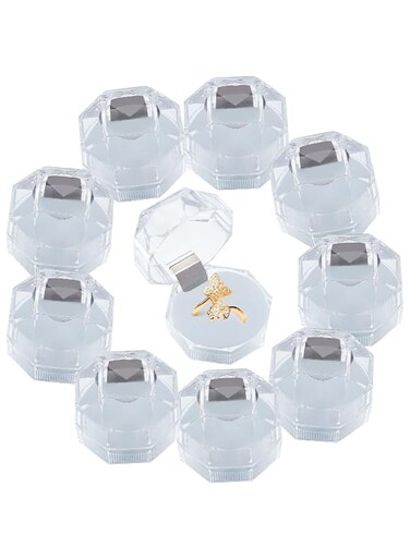 Excefore 40Pcs White Transparent Plastic Ring Boxes Crystal Earrings Jewelry Storage Boxes Display Organizer Case with Foam for Storing Rings Jewelry Earrings Wedding Proposal, 1.5&times;1.5 Inch