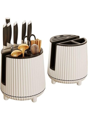 Kitchen Knife Holder, Cutting Board Stand, Spoon and Chopsticks Holder, White