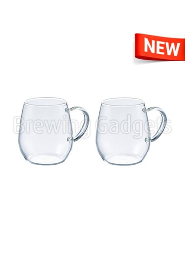 Round Mug Clear Glass with Handle, Microwave safe - 2pcs Set