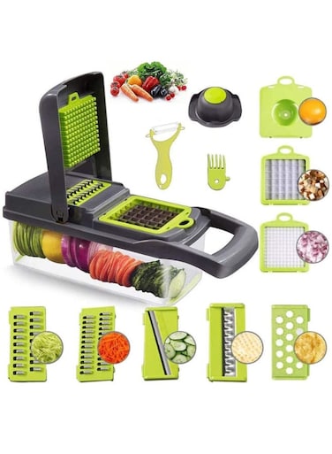 11 in 1 Vegetable Chopper, Heavy Duty Mandoline Slicer Potato Onion Chopper Food Chopper Veggie Chopper with Container (Grey)