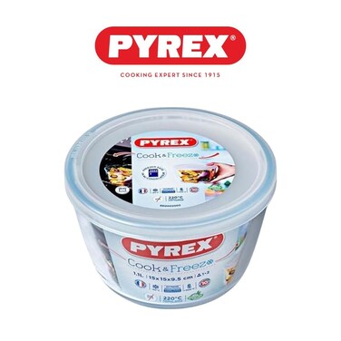 Pyrex Cook &amp; Freeze Round Dish with Plastic Lid 1.1L &ndash; Versatile Borosilicate Glass Dish for Cooking, Freezing &amp; Storing