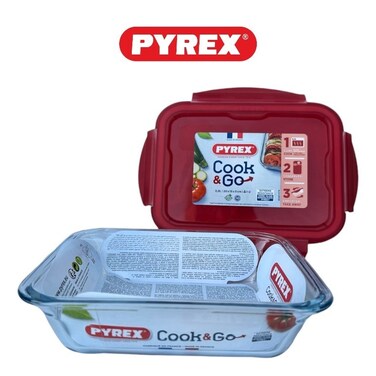 Pyrex Cook&amp;Go 0.8L Rectangle Storage Dish with Airtight Lid - Versatile Freezer-to-Oven Solution - RED