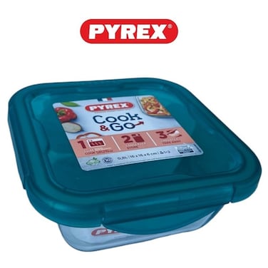 Pyrex Cook&amp;Go 0.8L Square Storage Dish with Airtight Lid - Versatile Freezer-to-Oven Solution- GREEN
