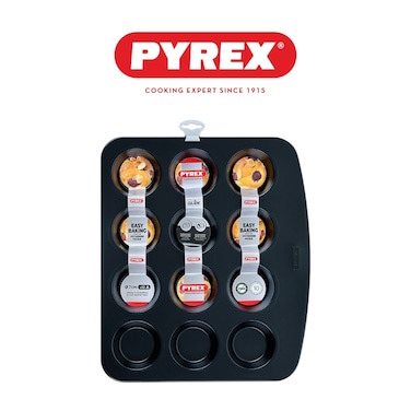 Pyrex Glide 12-Cup Muffin Tray &ndash; PFAS-Free Non-Stick Bakeware for Batch Baking Muffins &amp; Cupcakes