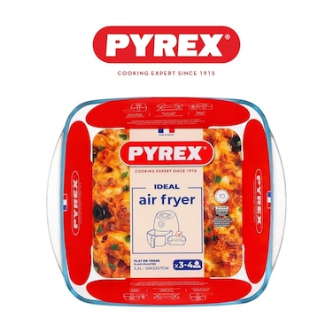 Pyrex Air Fryer Square Dish 2.2L &ndash; Generous Heat-Resistant Glass Dish for Baking &amp; Air Fryer Meals