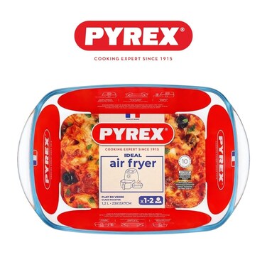 Pyrex Air Fryer Rectangular Dish 1.2L &ndash; Slim Heat-Resistant Glass Dish for Efficient Air Frying &amp; Baking