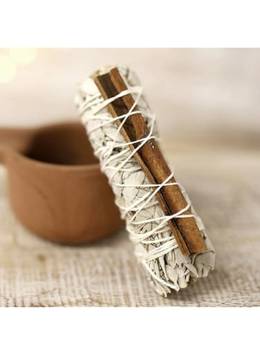 White Sage Smudge Stick with Cinnamon By Laverne, Traditional Cleansing Bundle, 10 cm